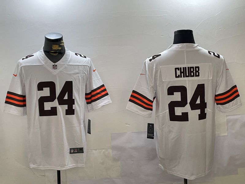 Men Cleveland Browns #24 Chubb White Second generation 2024 Nike Limited NFL Jersey style 1